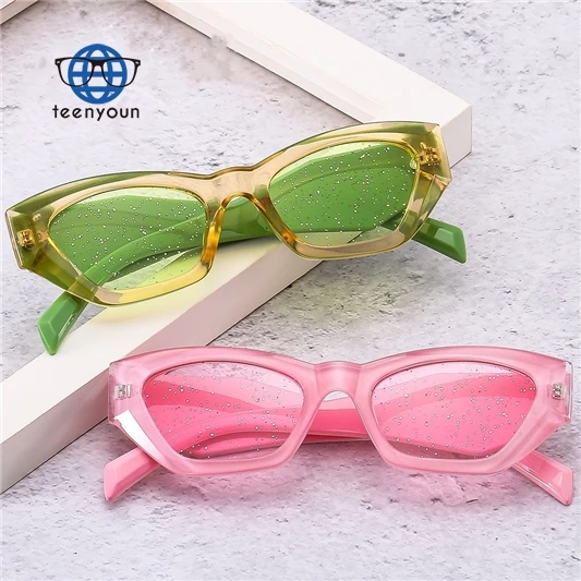 

Teenyoun Wholesale Custom Irregular Small Frame Wrap Around Gradient Color Sunglasses 2023 New Candy Cat Eye For Women