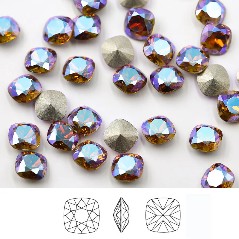

Paso Sico Popular Cushion Shape K9 Glass Shimmer Crystal Stone for DIY Nail Art