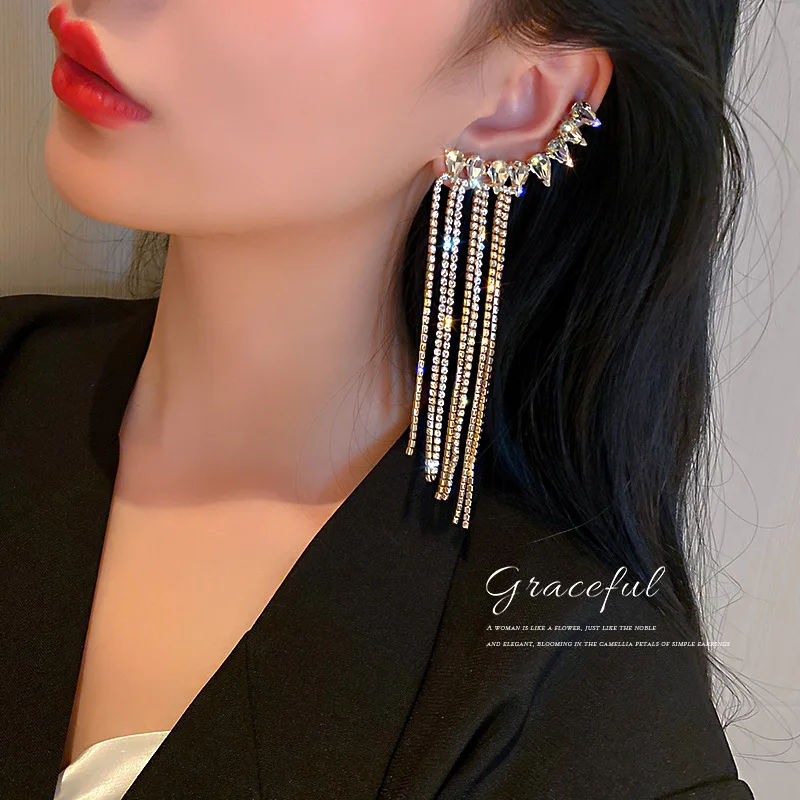 

new statement tassel crystal drop earring climber