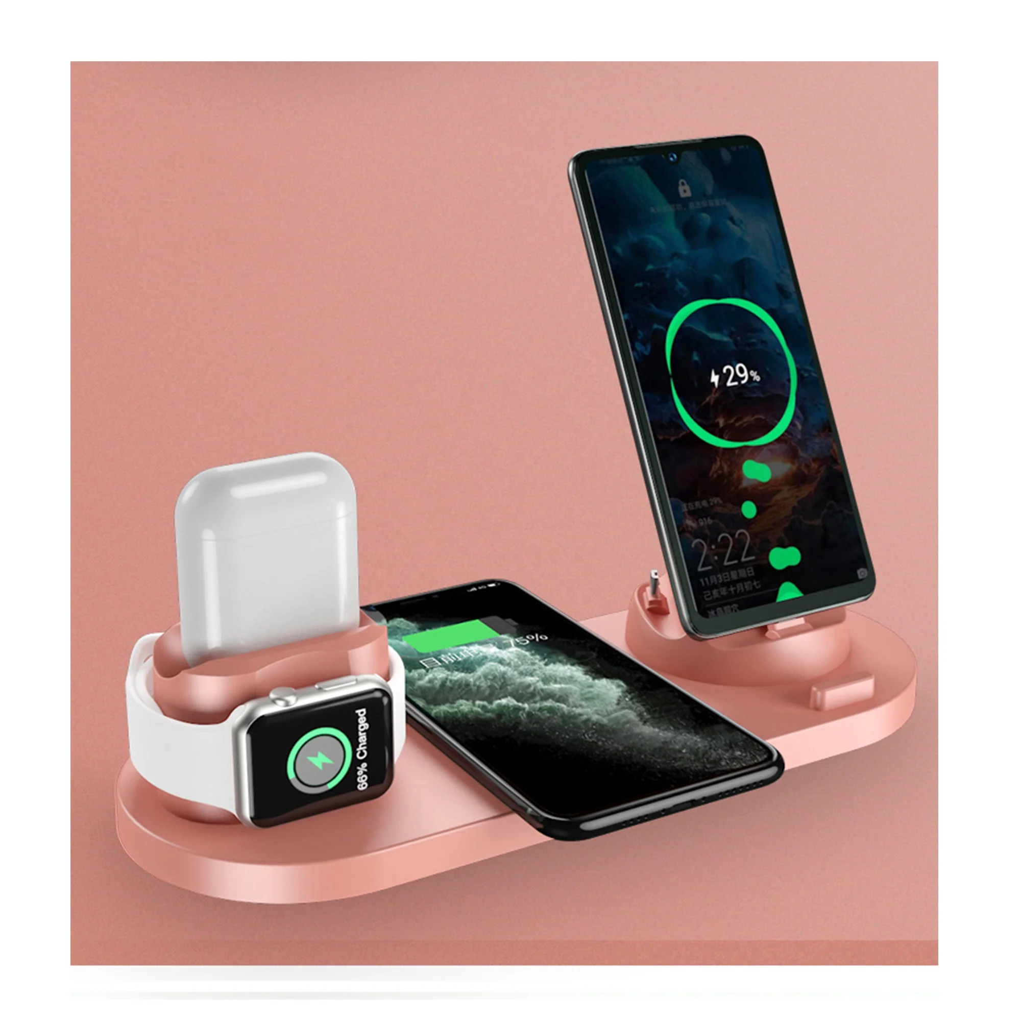 

3 in 1 wireless charger 15W fast charging trending product 2021 new arrival mutifunction chargers, Black/white/pink