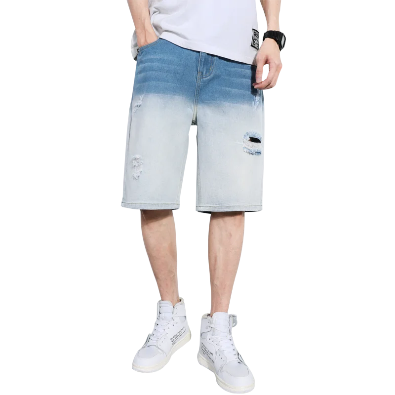 

Fashion blue trendy design OEM damage jeans boys ripped knees men's street denim ripped shorts in 2021, Gray