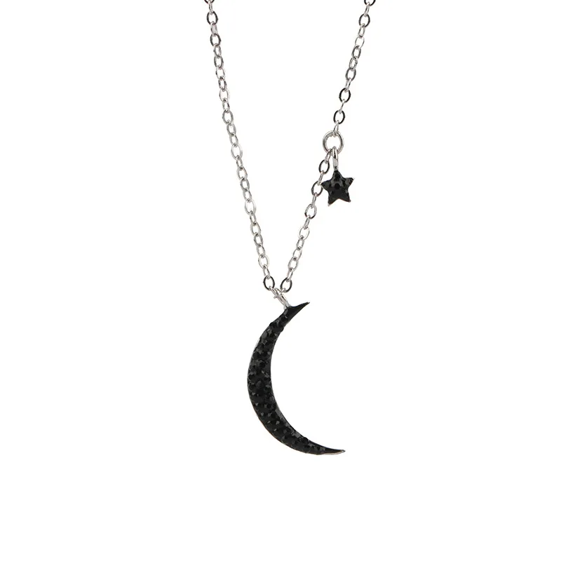 

925 Sterling Silver Fashion Clavicle Chain Simple Temperament Personality Moon and the Stars Tassel Necklace for Student Female