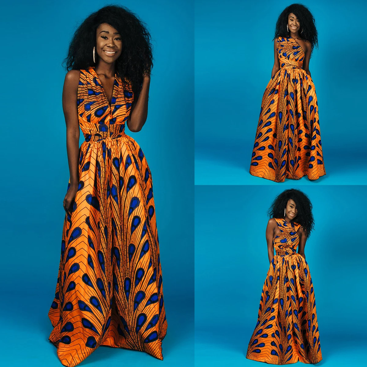 

Womens African Kitenge Floral Printed Casual Dress Designs Side Slit High Waist Maxi Dresses 2021 Summer African Clothing