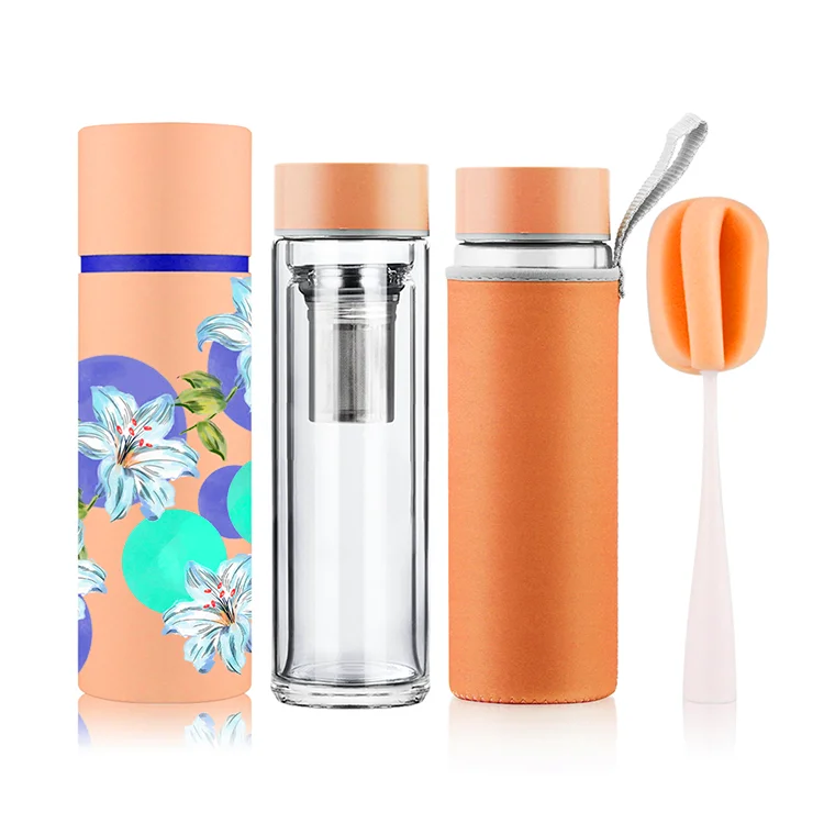 

Everich Glass Water Bottle With Colorful Sleeve Custom Tea Cup with Bags, Customized color