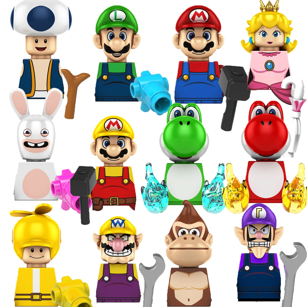 

Super Bros Mario New Game Series Luigi Orangutan Wario Peach Kinopio Mini Building Block Figures Toys For Kids KF6186 KF1929