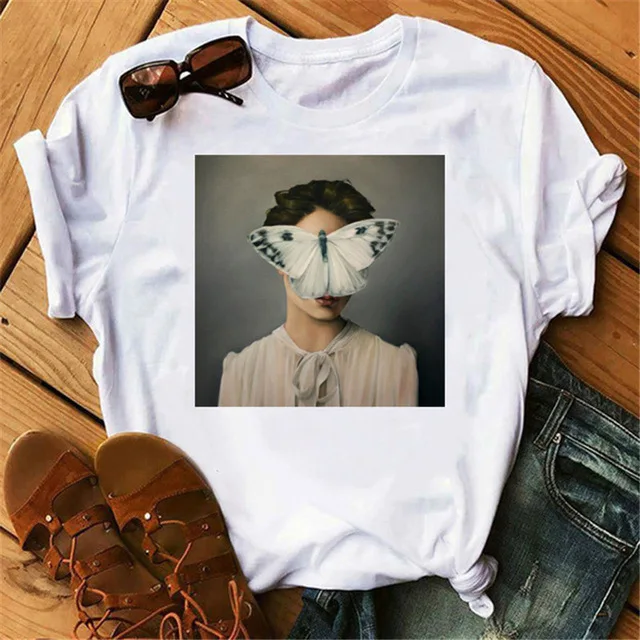 

Ladies impression painting print short-sleeved top T-shirt casual and comfortable trend