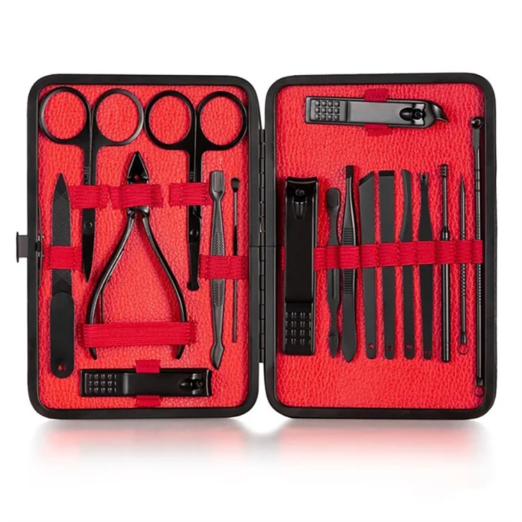 

Realong high precisio 15 pcs 16pcs 18pcs 20 in 1 anself nail clippers sets manicure set black of high quality, Picture color or customized