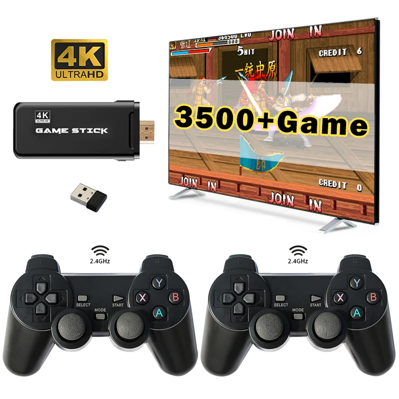 

3500 Games In 1 2.4G Wireless Controller Gamepad Wifi 4K HD USB Game Stick Double Gaming Players Retro Game Console AV Out