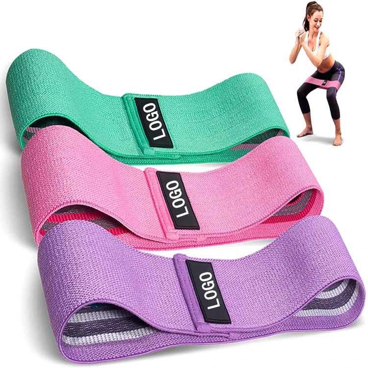 Custom Logo Fitness Workout Yoga Anti Slip Fabric Cotton Loop Bands Hip Booty Bands Resistance Band Sets