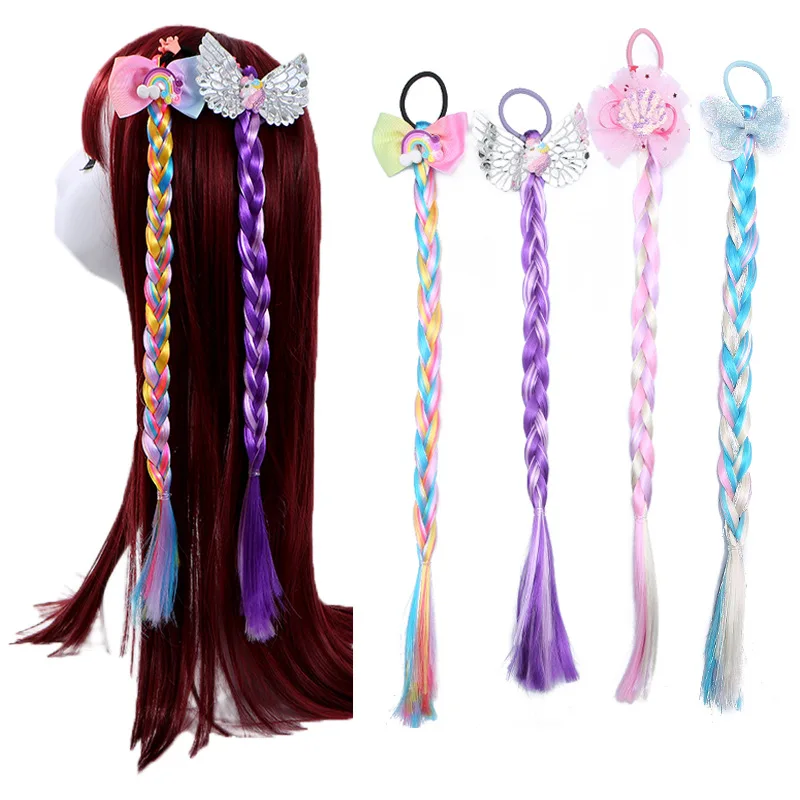 

Girls Cute Cartoon Bow Butterfly Braid Headband Kids Wig Ponytail Holder Rubber Fashion Children Twist Braid Hair Accessories