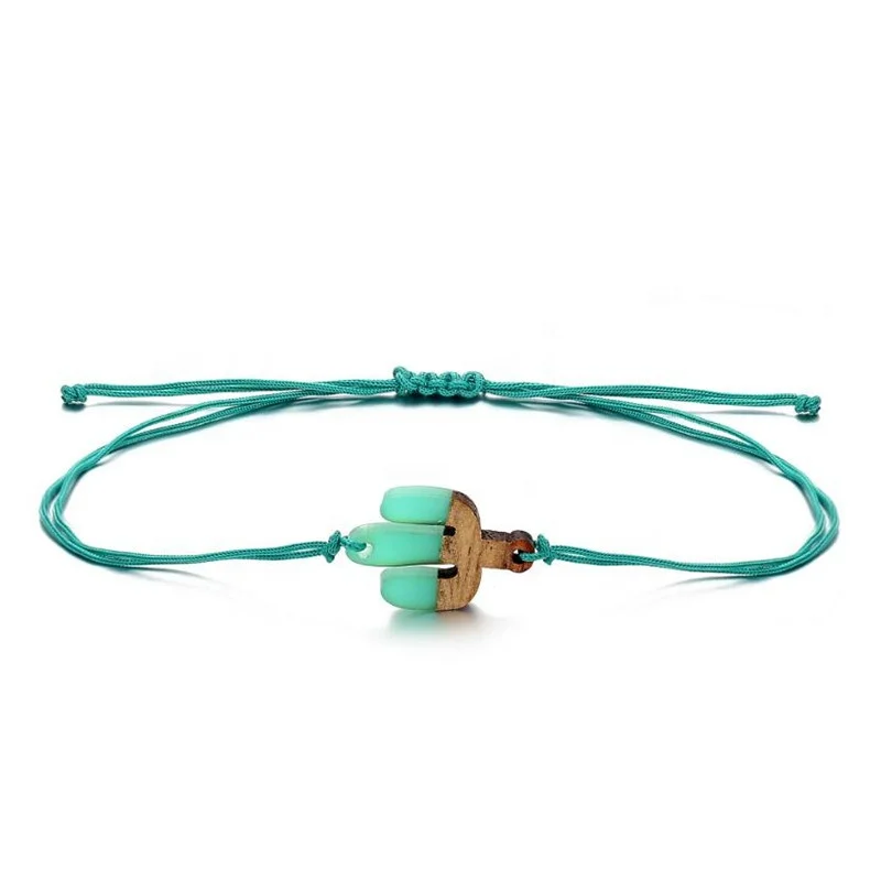 

Fashion Elephant Cute Cactus Adjustable Charms Braided Bracelet Women Couple Rope Chain hand-made with wood For Women Jewelry, Picture