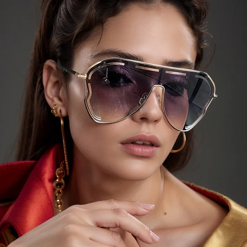 2025 QSKY Personality Metal Old Fashion Oversized Hollow One-piece Sunglasses Women butterfly Frame Shaped Sunglasses