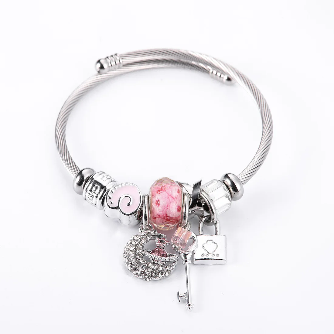 

European Style New Silver Plated Crystal Charm Bracelet Women fit Original DIY Brand Bead Bracelet Leather Jewelry Gift