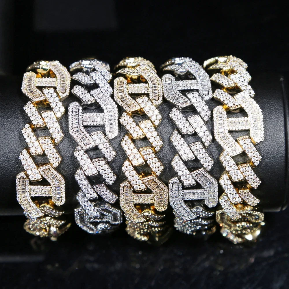 

New arrived hiphop bling iced out men jewelry 5A cubic zirconia gold silver color 15mm width big heavy cuban link chain bracelet