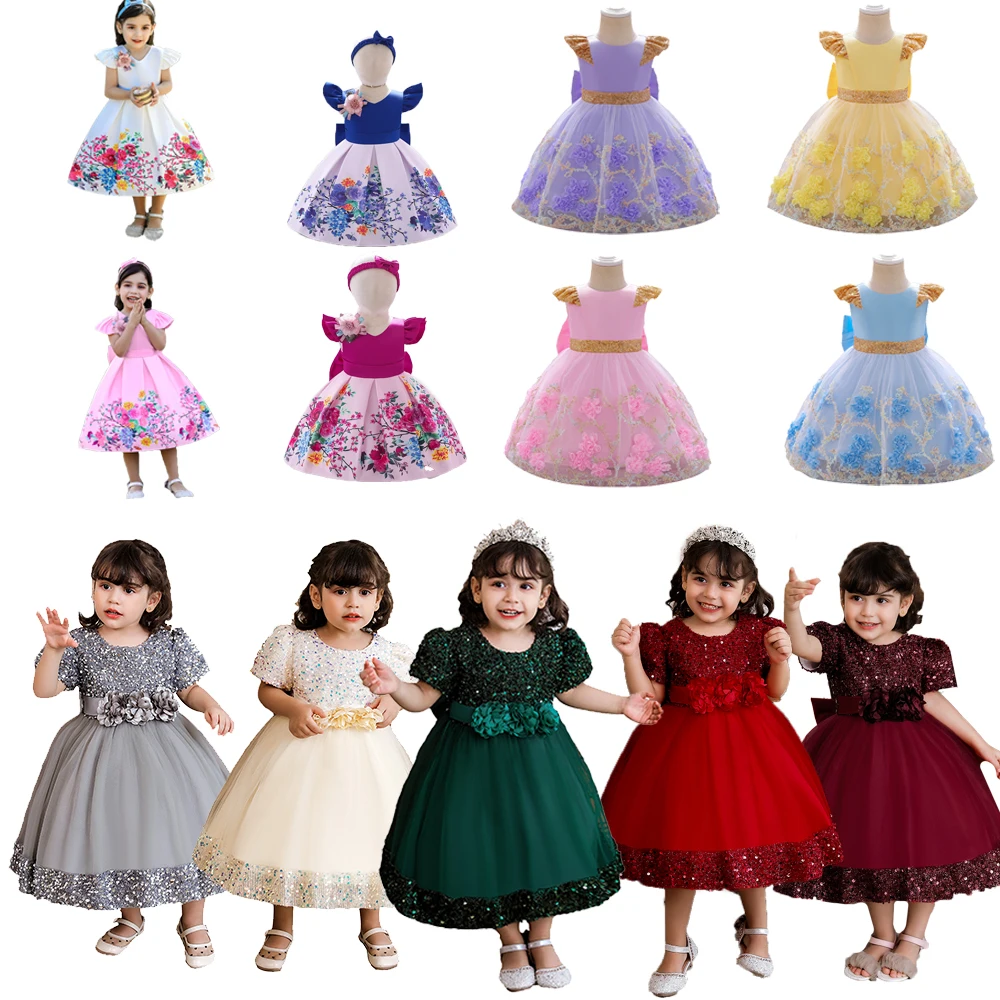 

FSMKTZ kids girls party dress 2022 short sleeve toddler princess flower dress baby girls birthday kids party wear