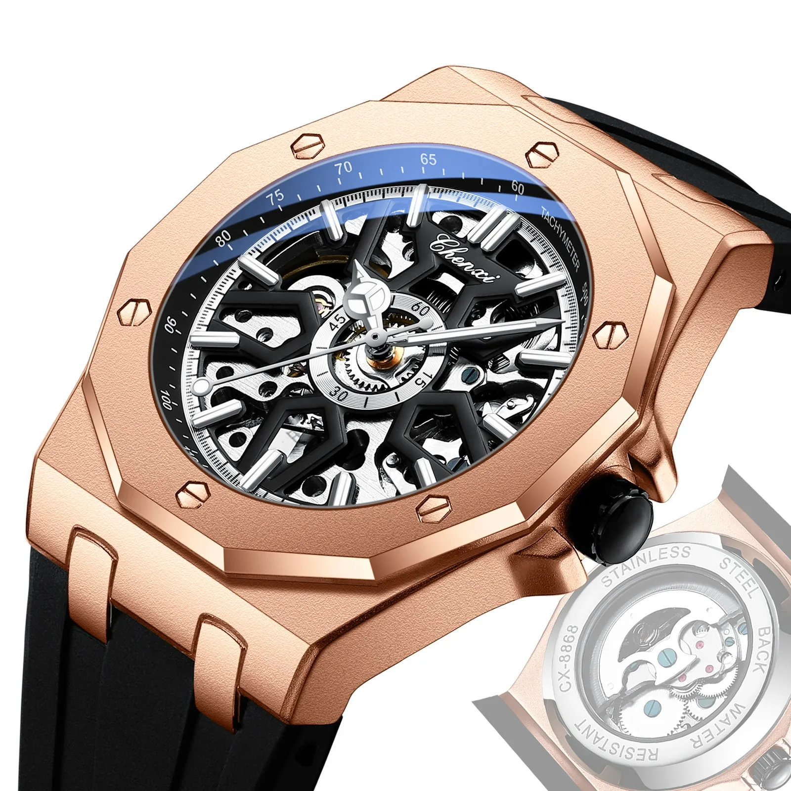 CHENXI 8868 New Hot Selling  Watch for Men Luxury Rose Gold Mechanical Watches Mens Sport Waterproof Luminous Bracelet