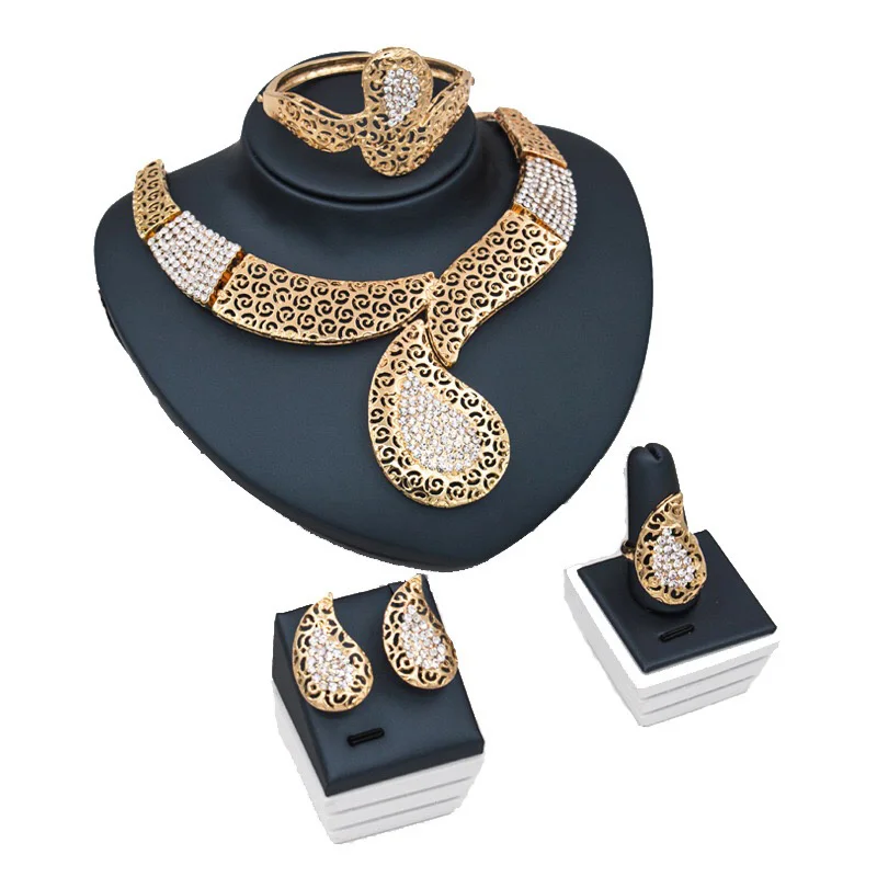 

Fashion Gold Jewelry Sets Nigerian Wedding African Beads Crystal Bridal Jewellery Set Rhinestone Ethiopian Jewelry, Gold and silver