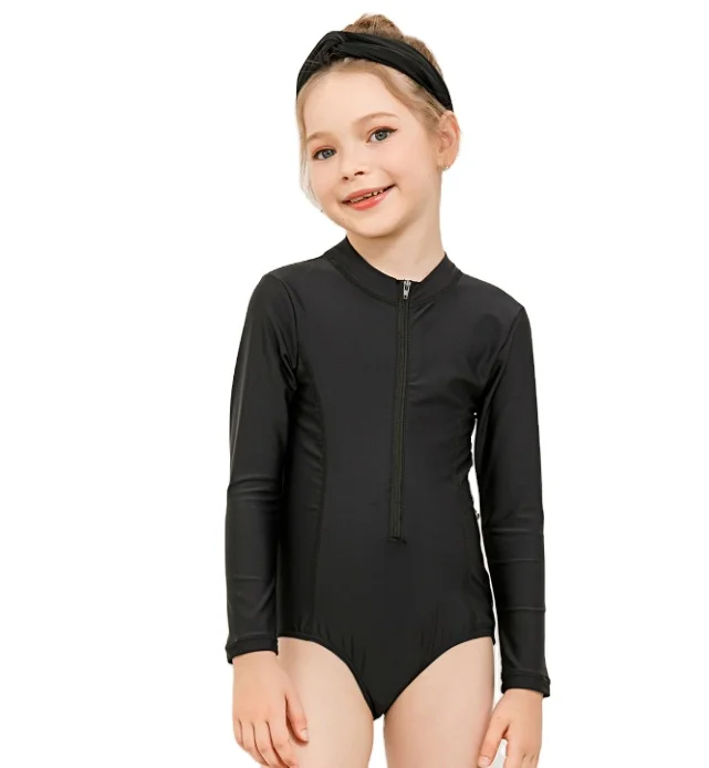 

Baby Girls Black Long Short And Sleeveless Long Sleeve Sun Protection Quick-drying Swimsuit, Black and white