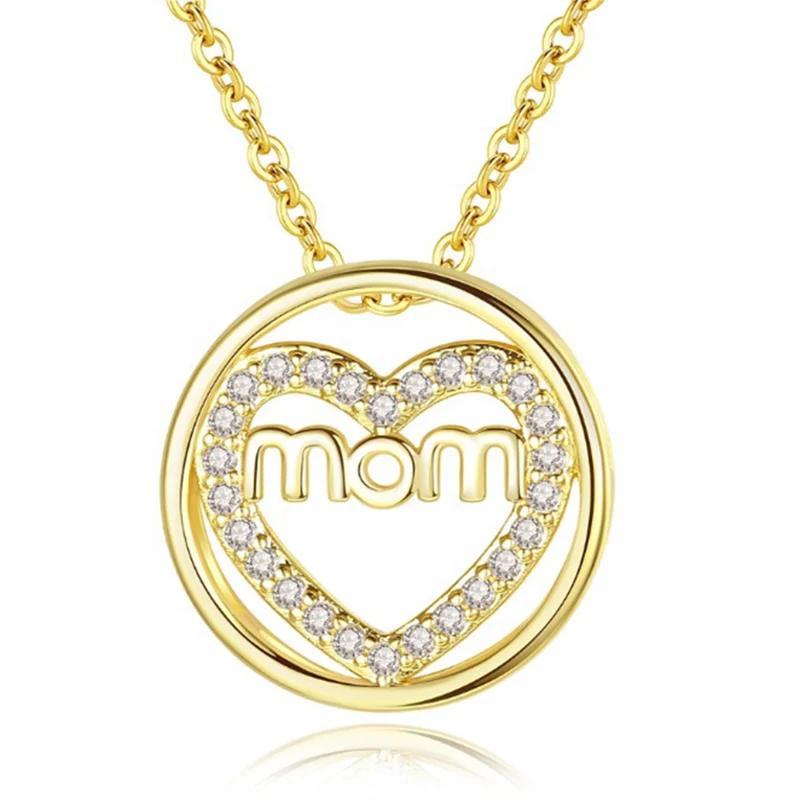 

Women jewelry zircon crystal round pendant mother's day gift mom necklace