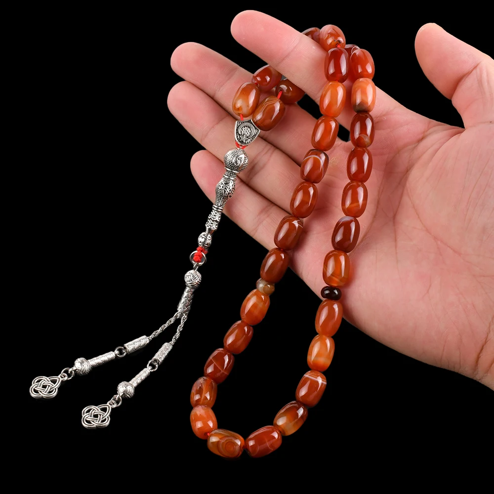 

YS311 Red Agate Chain Knotted Necklace Mala Jewelry Gfit 33 Carnelian Prayer Islamic Tasbih Tasbeeh Rosary Beads Muslim