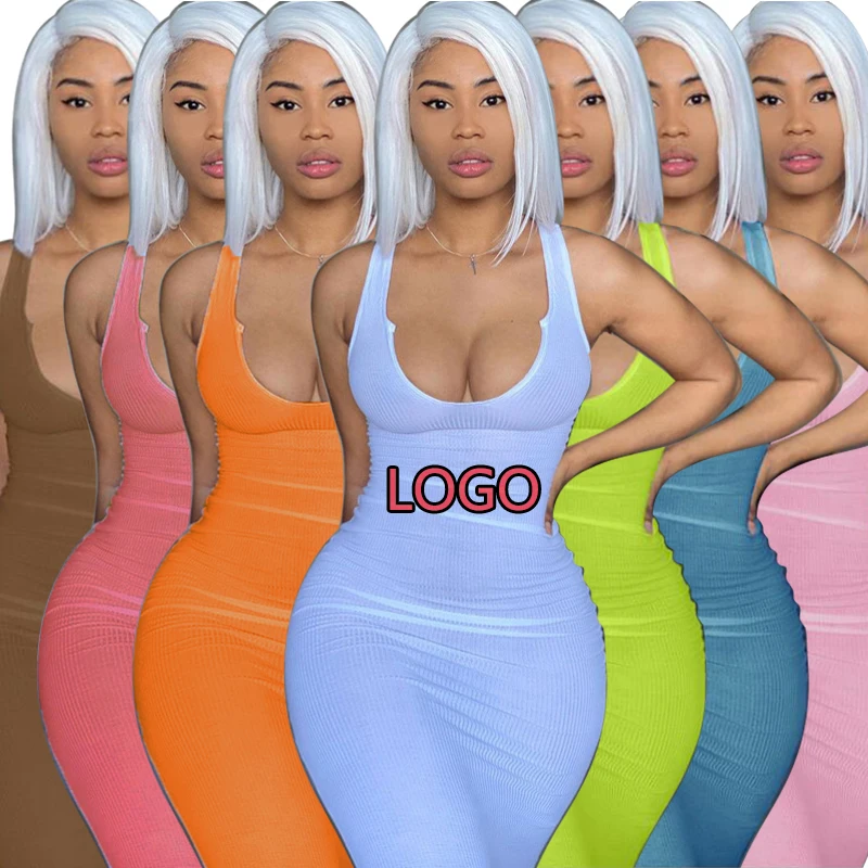 Summer Dress 2022 Custom logo Mini Womens Dresses Casual Lady Elegant Knitted Maxi Ladies Bodycon Dress