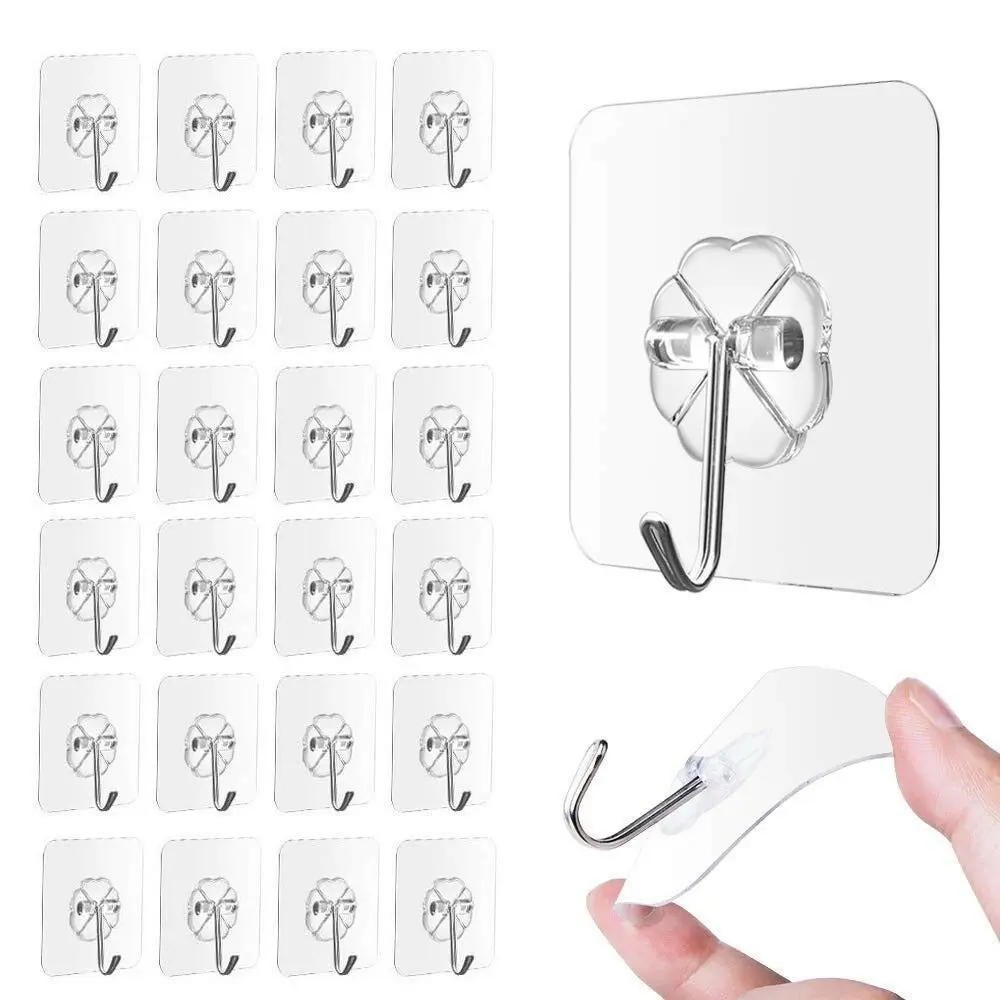 

Strong Seamless Hook Waterproof Transparent Wall Sticker Hanger Glue Hook Storage Rack Free Punching Bathroom Kitchen Tool