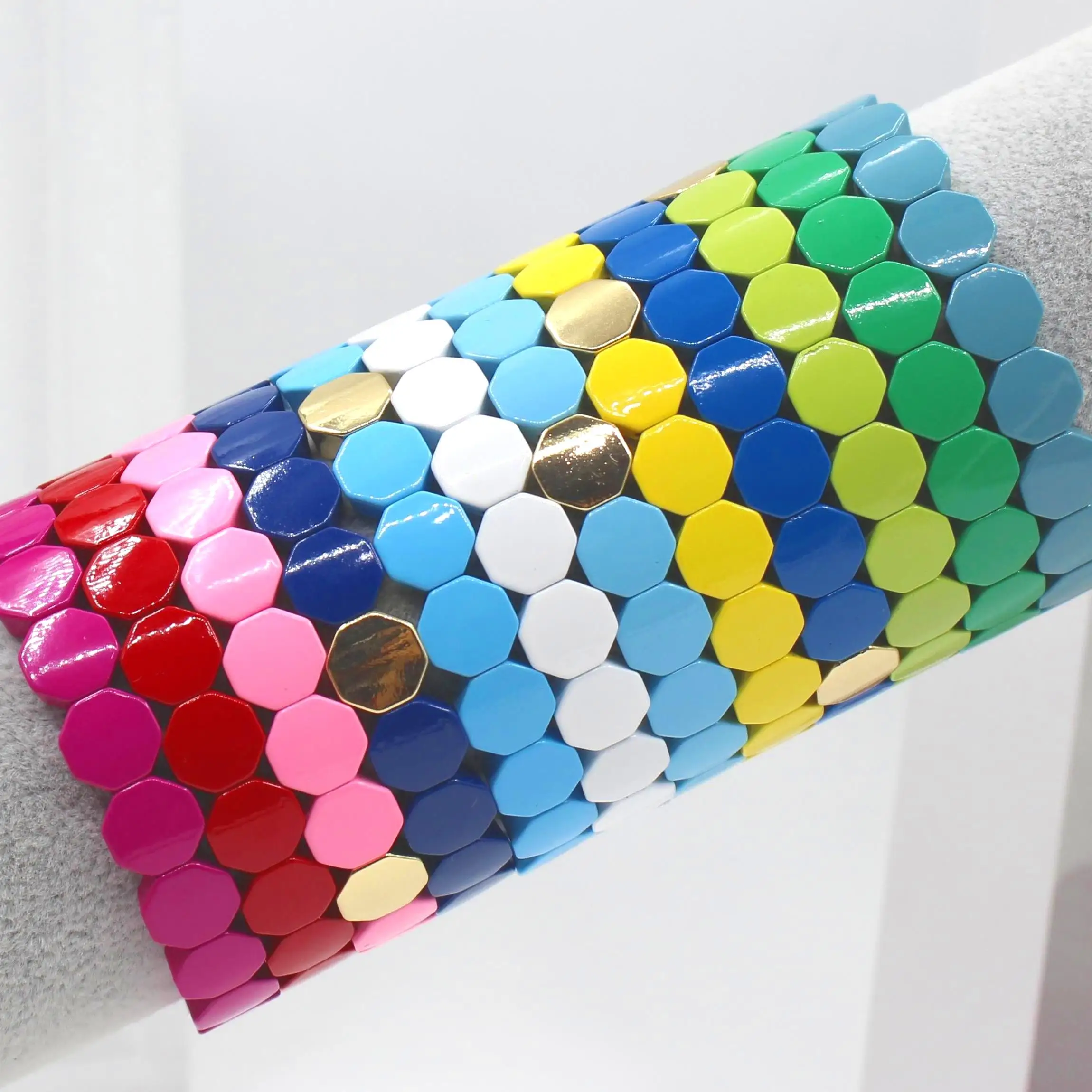 

Factory direct sales in Europe and America hot colorful enamel tile bracelet geometric hexagonal elastic ladies bracelet, Rainbow