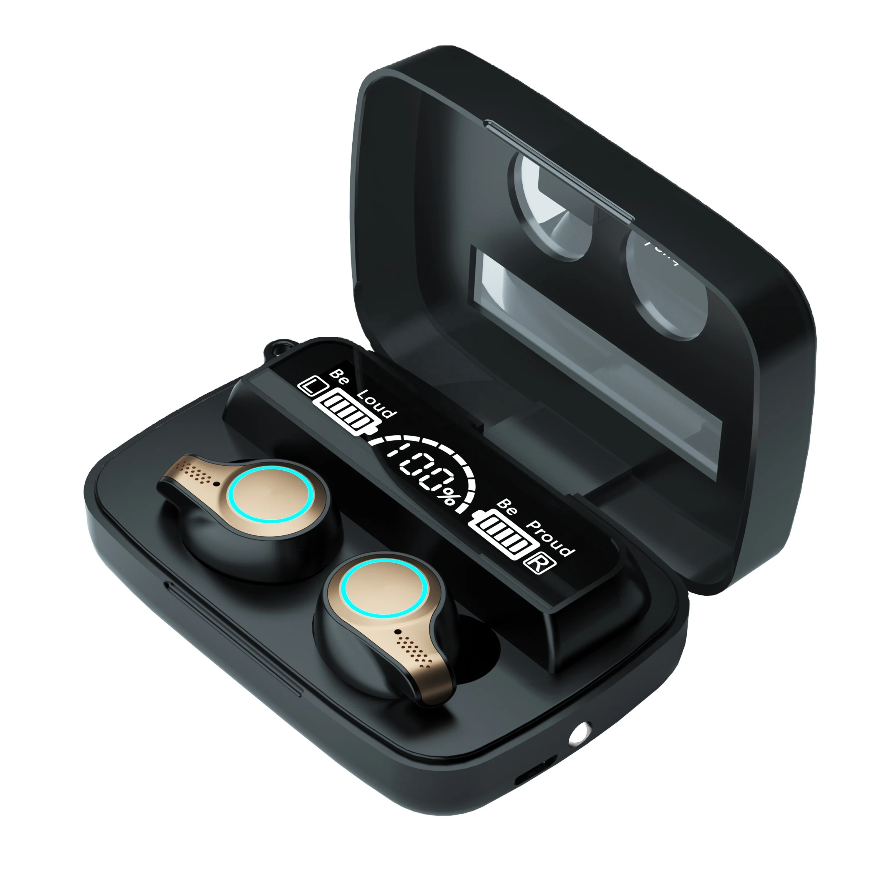 

M18 Flashlight Mirror Earphone 3500Mah Battery Headphone Waterproof Earbuds with LED Display, Black