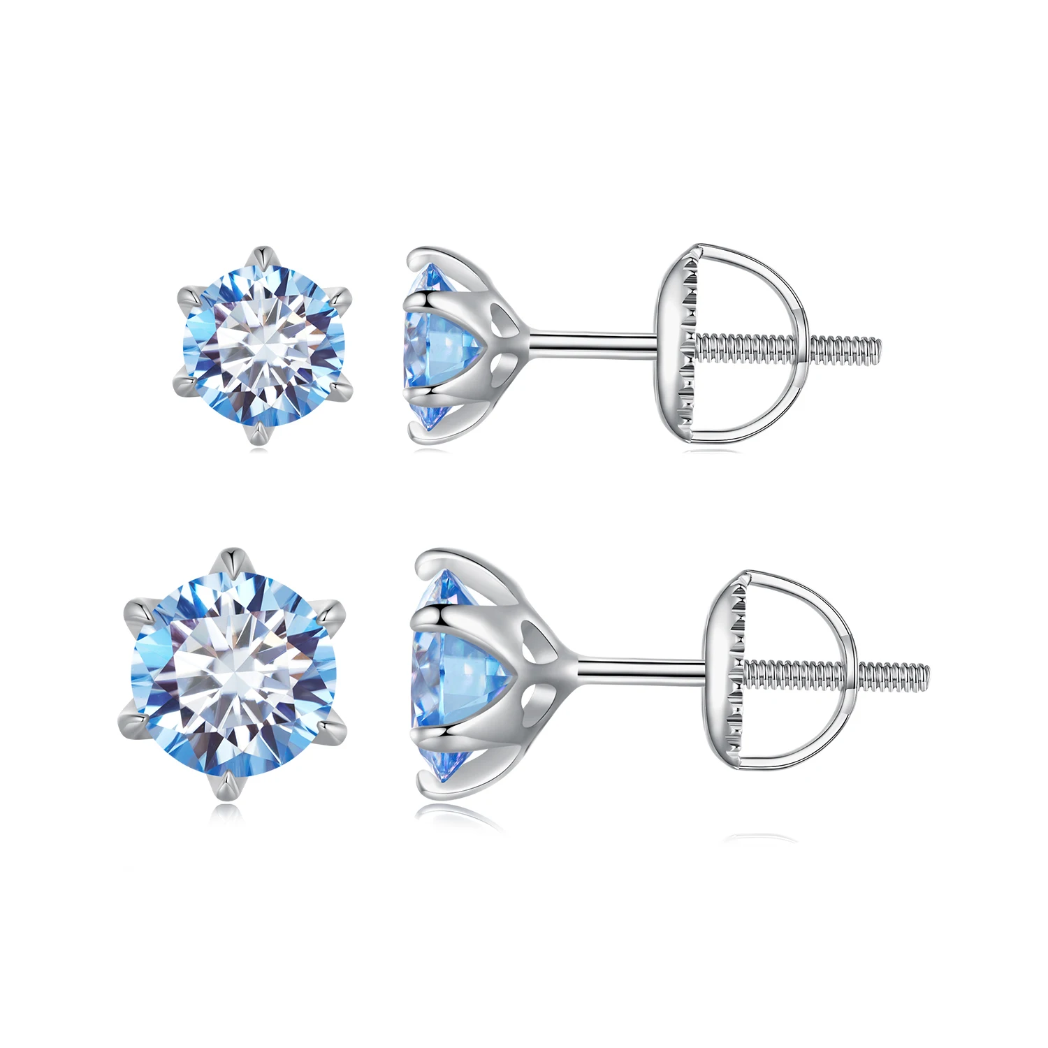 

D VVS1 Lab Diamonds 0.5ct and 1ct Green and Blue Moissanite Stud Earrings for Women 925 Sterling Silver Wedding Jewelry