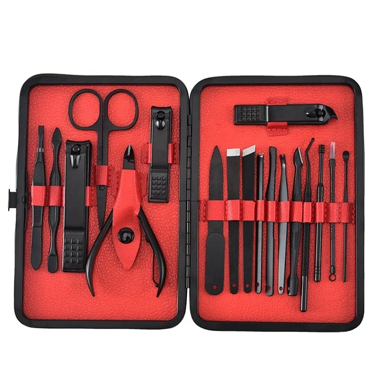 

Red & Black 18 piece Nail Clipper Set Professional 18pcs Manicure Sets Pedicure Private label Stainless Steel Nail Care tool kit, According to options