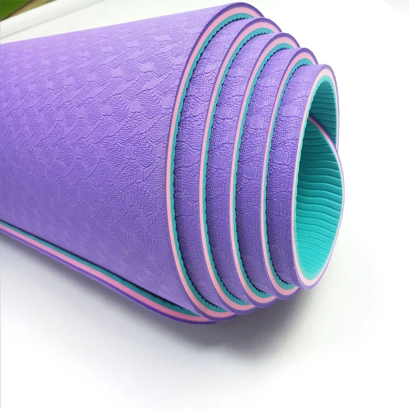 

Double color High Quality Wide TPE Yoga Mat Eco Friendly TPE Non Slip With Carry Bag Sport Mat, Pink+grey,purplr+pink,green+black,or