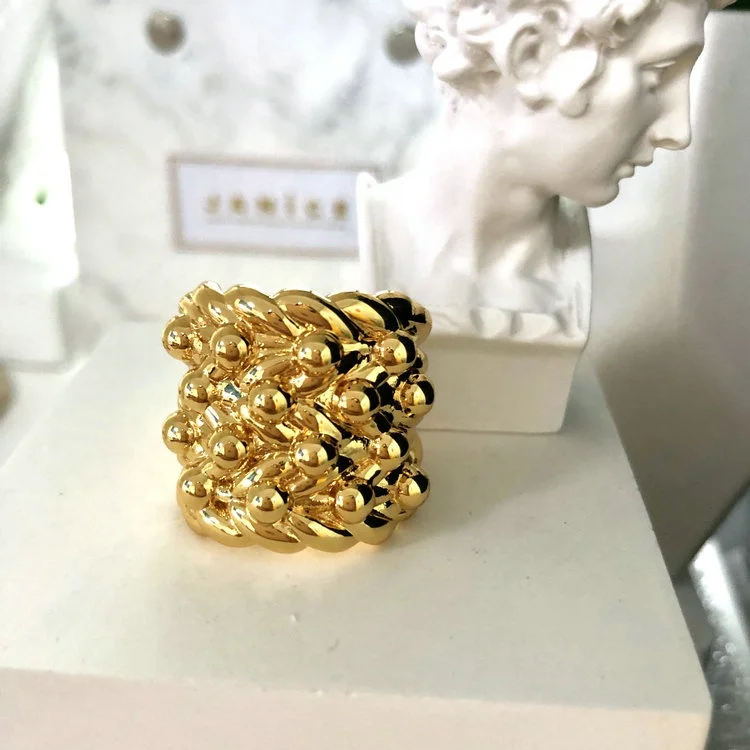 

Janice jewelry 2020 new Couples ring 4 row Keeper Ring 18k yellow Gold Vintage Jewellery England