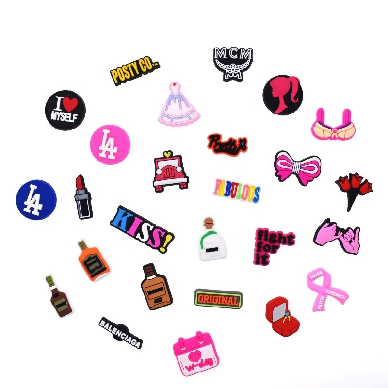 

Pop pink ribbon breast personalized cancer awareness clog charms for bracelet and shoes, Customized