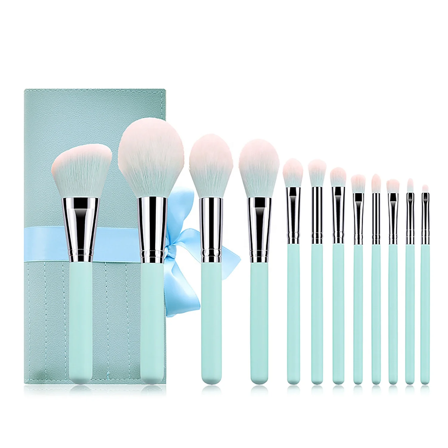 

12 Pcs Light Blue Pink Makeup Brush Set Beauty Brush For Girls Ladies, Pics