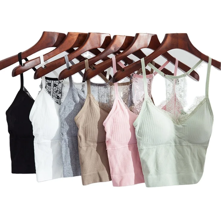 

Deep V-neck design Stretch seamless chest wrap wire free beauty back no steel ring crop top bra lace tube top vest, 6 colors