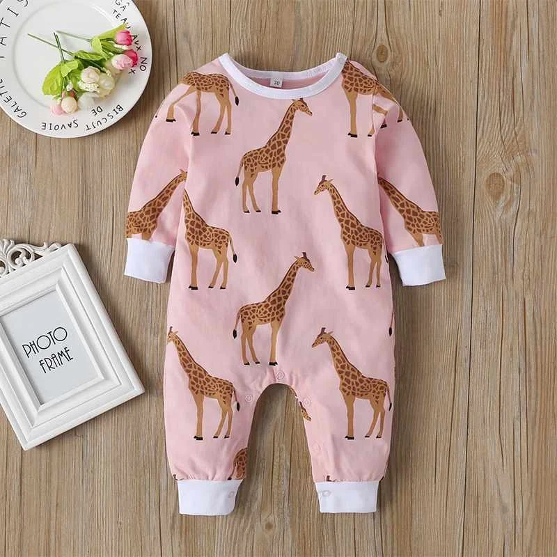 

Wholesale Giraffe Pattern Long Sleeve Baby Jumpsuit, Pink