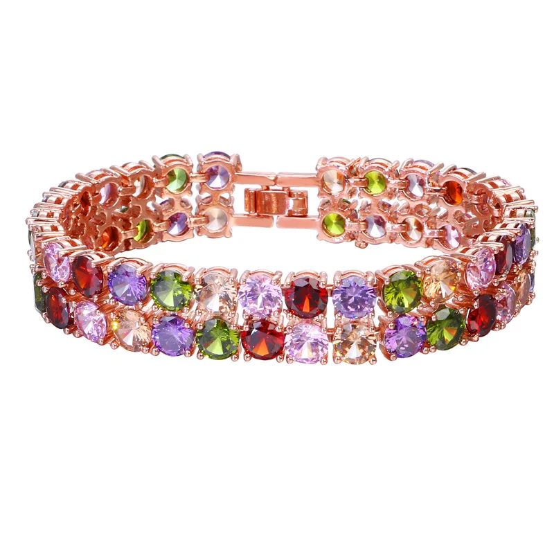 

New Style Trendy Rose Gold Plated Multicolor Diamond Cubic Zircon Charm Bracelet For Women, Multi color diamond