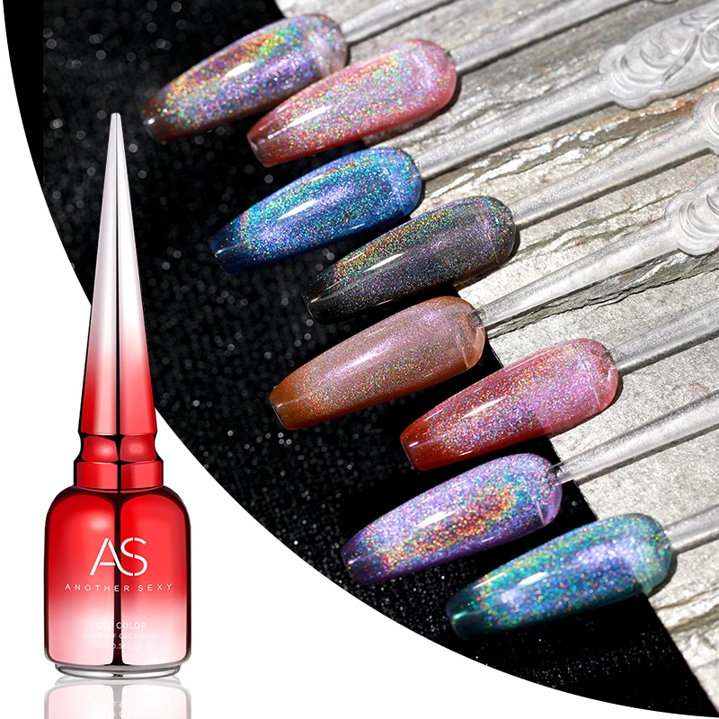 

AS Custom Logo Cat Eye Gel De Uas Gel Nail Color Magnetic Rainbow Holographic Cat Eye Gel Nail Polish