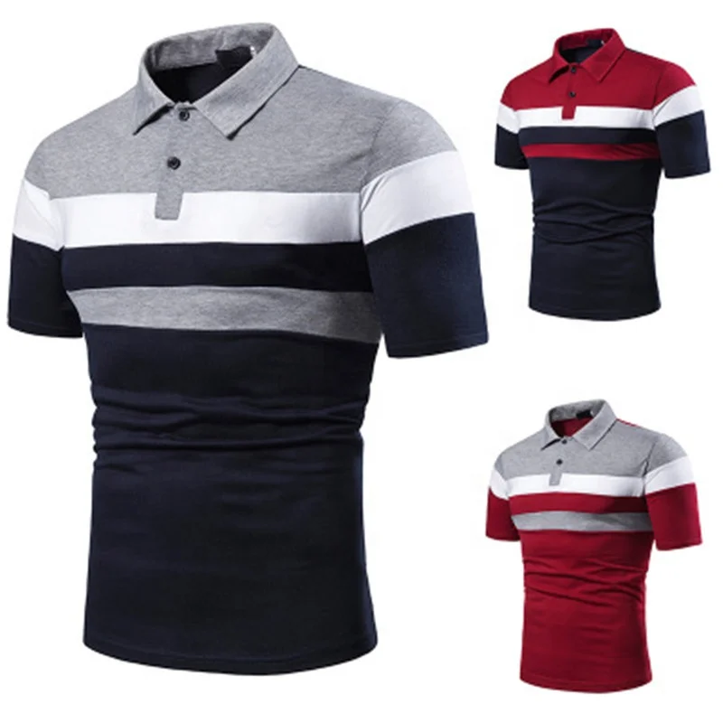 

Mix Color Men Striped Cloths Short Sleeved Polo Shirts Stock, Navy/red/gray