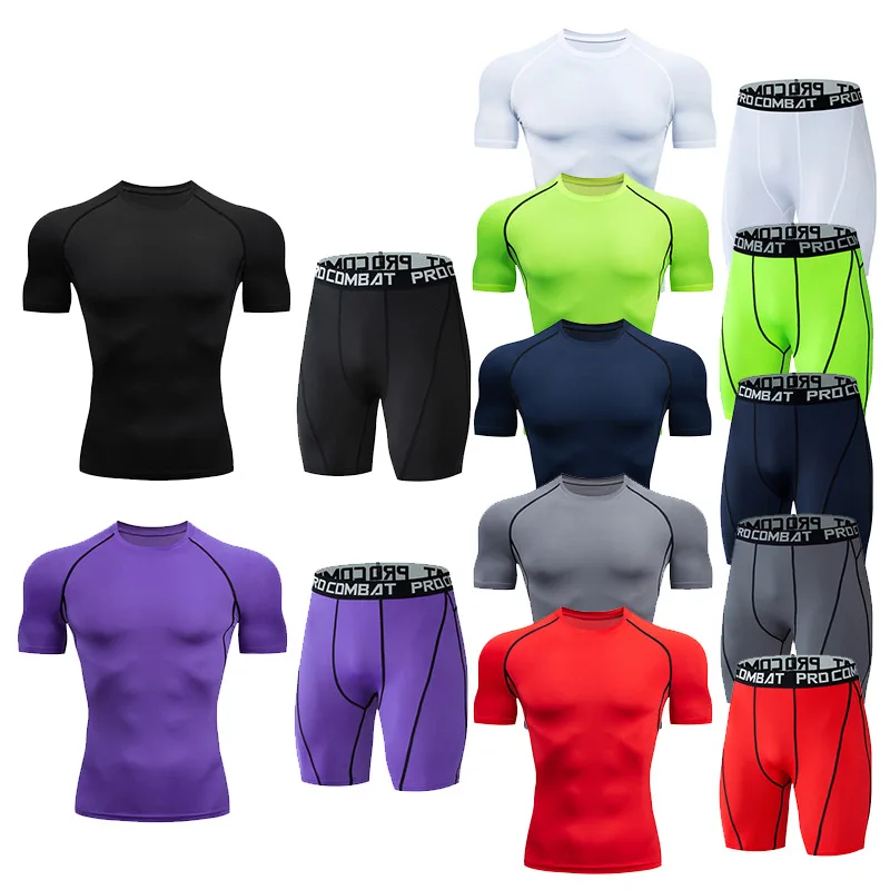 

Organic Polyester Private Label Plus Size Sportswear 2pcs Set Mens Fitness T shirts and Shorts Suit