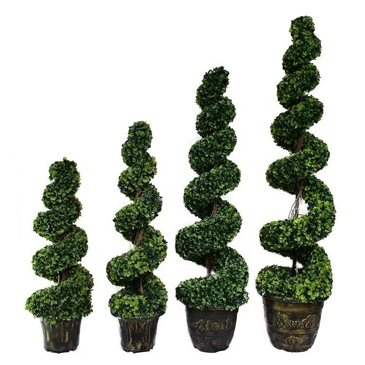 

3ft Pair of Artificial Topiary Swirl Trees Boxwood Spiral Trees Plant for Garden Indoors Outdoor