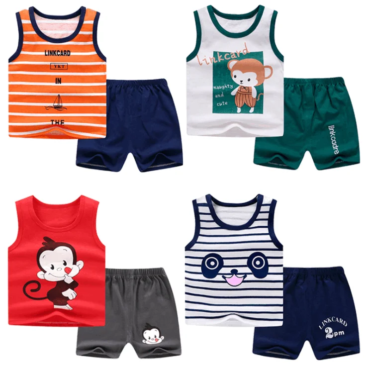 

Summer Kids clothing Sets sleeveless baby cotton vest shorts set children sport suit two piece set, Multi