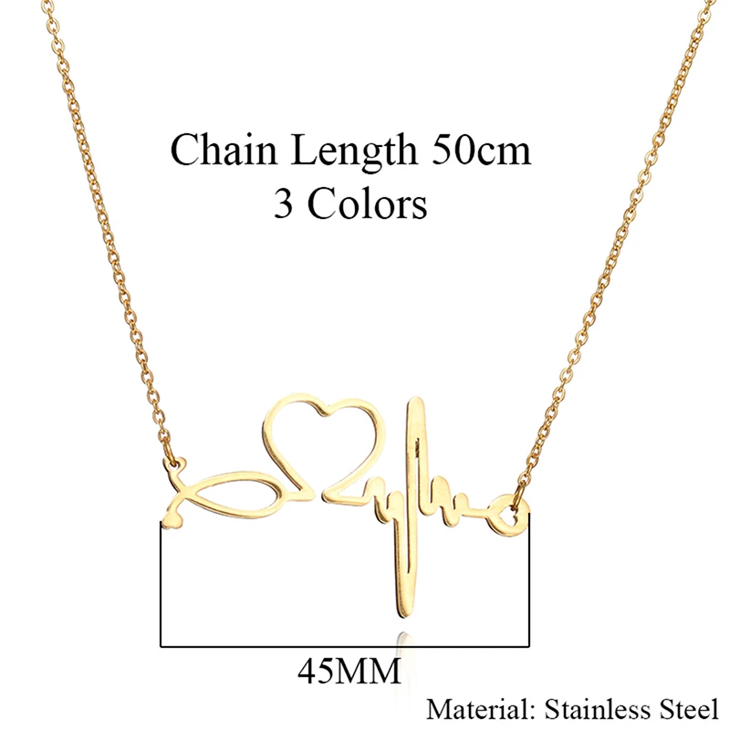 

wholesale stethoscope heartbeat ECG African pendant necklace stainless steel 18K gold jewelry necklace for women and girls