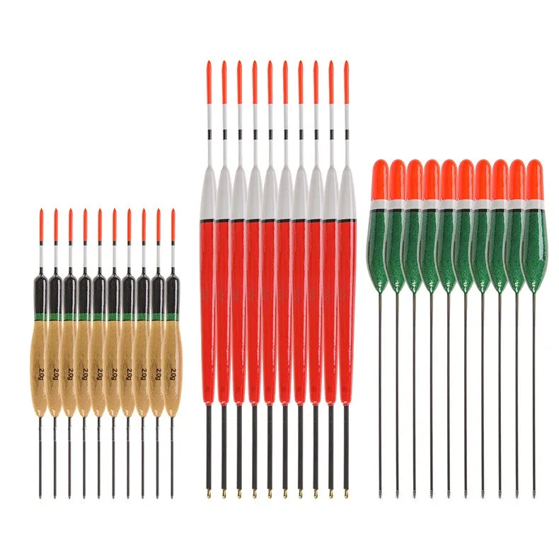

Wholesale 10pcs/pack 3 Types High Quality Lightweight Wooden Vertical Drift Fishing Floats with Unique Shape Design, Red, green, khaki