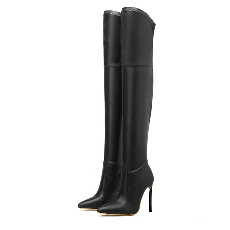 

2022 New Sexy Over The Knee Boots High Quality PU Leather Pointed Toe Stiletto Heels Women Shoes Nightclub Pumps