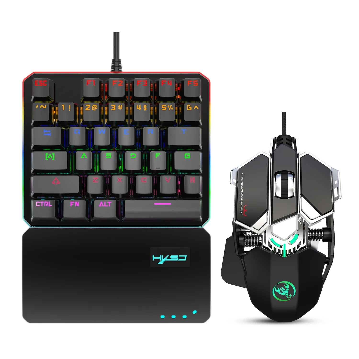

Gaming Keyboard Mouse Set Mechanical Game Mouse RGB one handed keyboard mouse for pubg plus programming keyboard, Black/gray