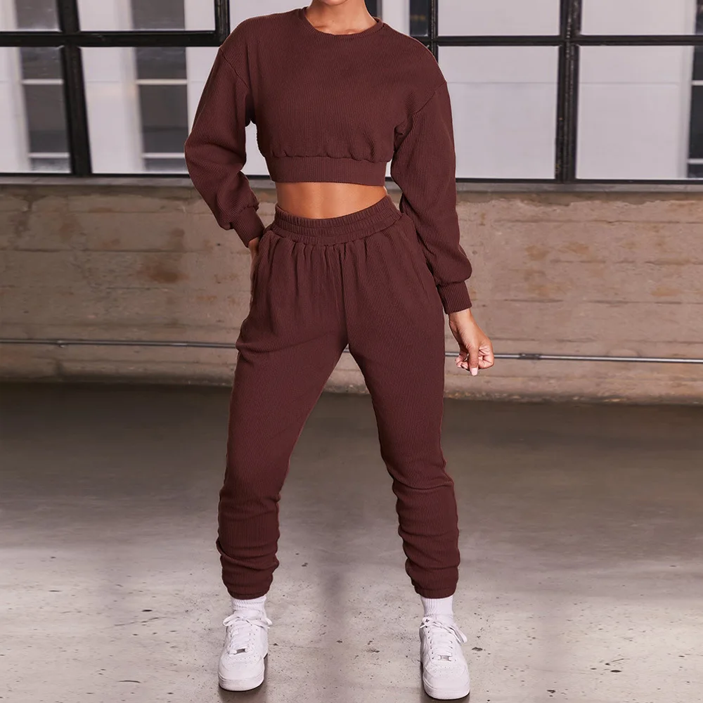 

Wholesale Bo and Tee Fitness 2 Piece Set Women Fall Clothing Ribbed Casual Sportswear, 6 colors as details show