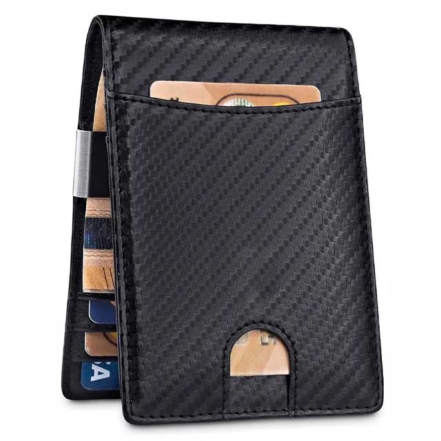 

Minimalist Slim Wallet With Money Clip Rfid Blocking Man Wallet Real Leather, As showed