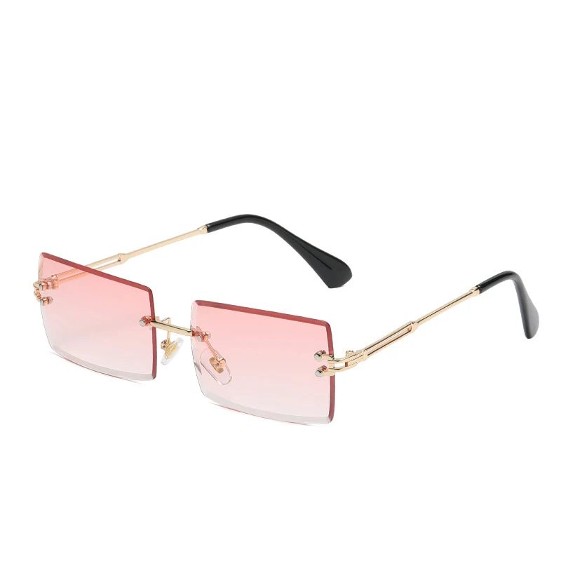 

Gesenda 2021 Hot Sale Street Beat Sunglasses with chain 2021 Women Fashion Rimless Square Sun Glasses