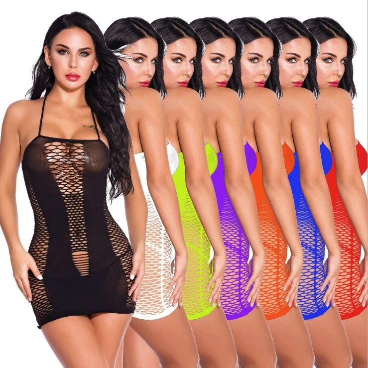 

Sexy Plus size halter neck dress lingerie body stocking bodystocking, Black